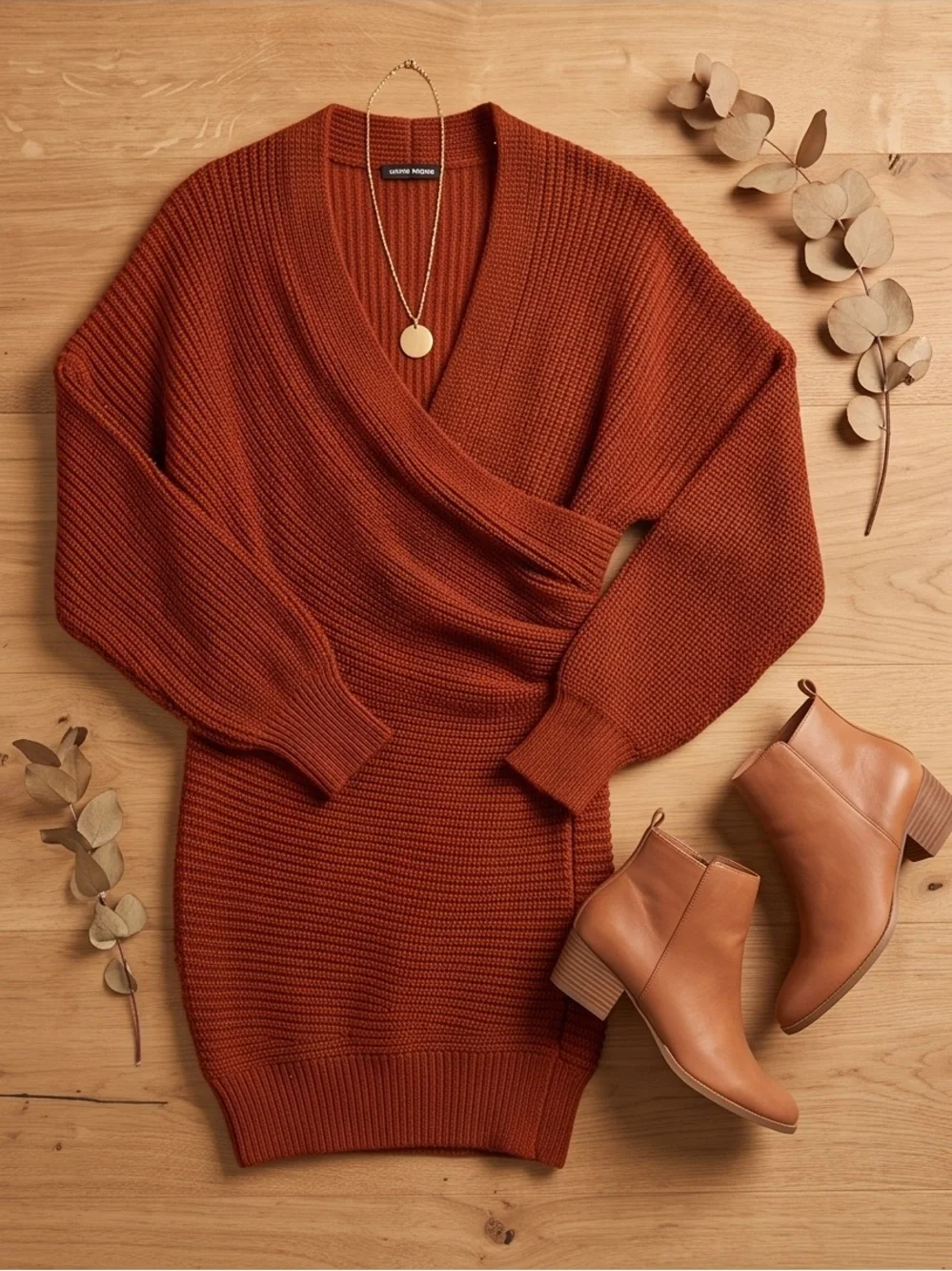 Fashion Nova Burnt Orange sweater Knit Long Sleeve Dress